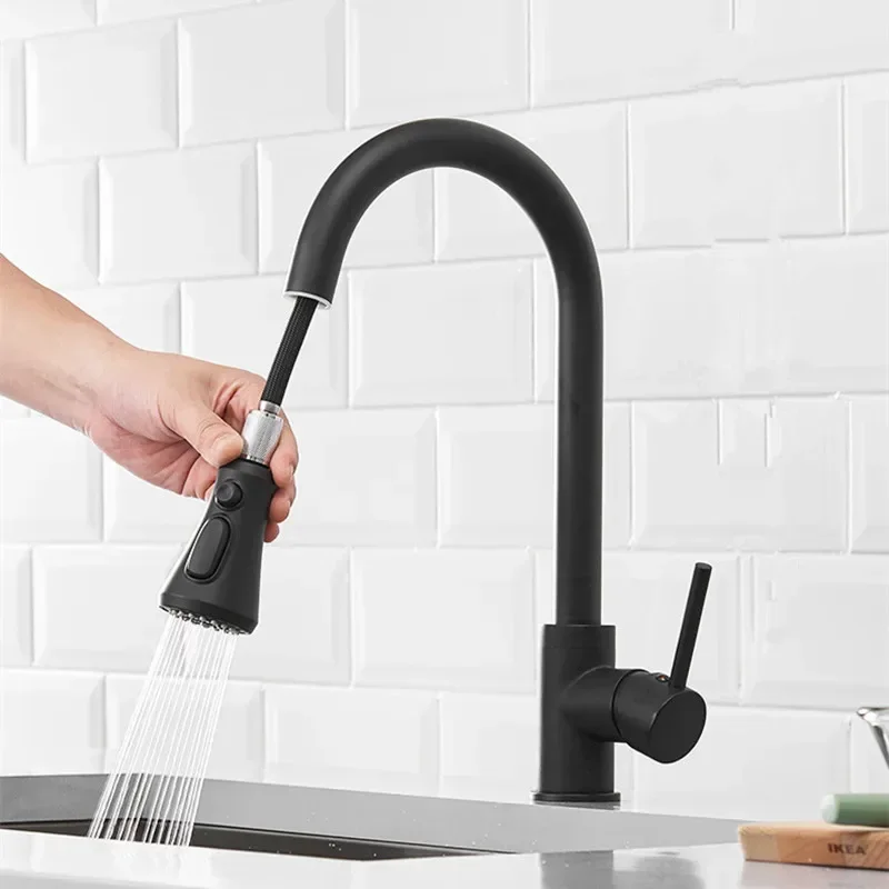 

Black Kitchen Faucet Deck Installation Sink Faucet with Sprinkler Pull-Out Kitchen Mixer Tap 360° Rotatble Mixer Faucet