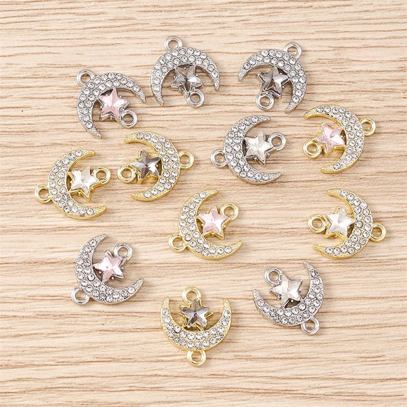5 Stück 14x12mm Niedliche Kristall-Legierungs-Mond-Stern-Anhänger Verbinder für Schmuckherstellung DIY Armbänder Halsketten Handgemachte Bastelarbeiten Geschenke – Detail 3