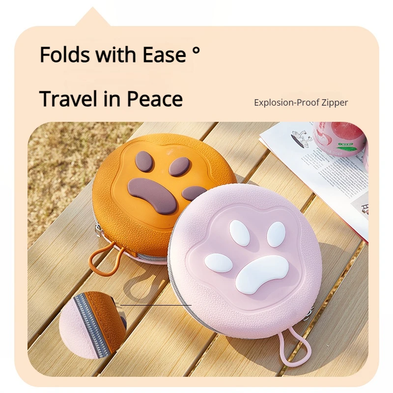 

Foldable Silicone Dog Bowl for Travel - Dual Food & Water Container, Lightweight, Portable, for Puppies, Light Yellow/Pink