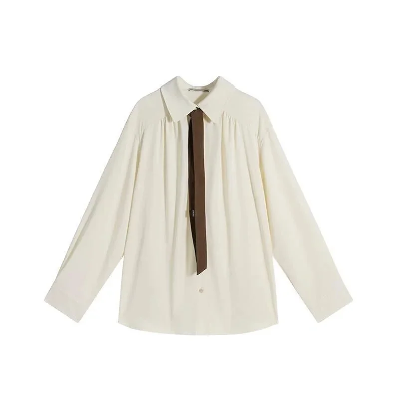 Nice Spring Minimalist Long Sleeve Button Up Shirt Women Korean Style Solid Tie Shirts Blouse Loose Clothes Tops