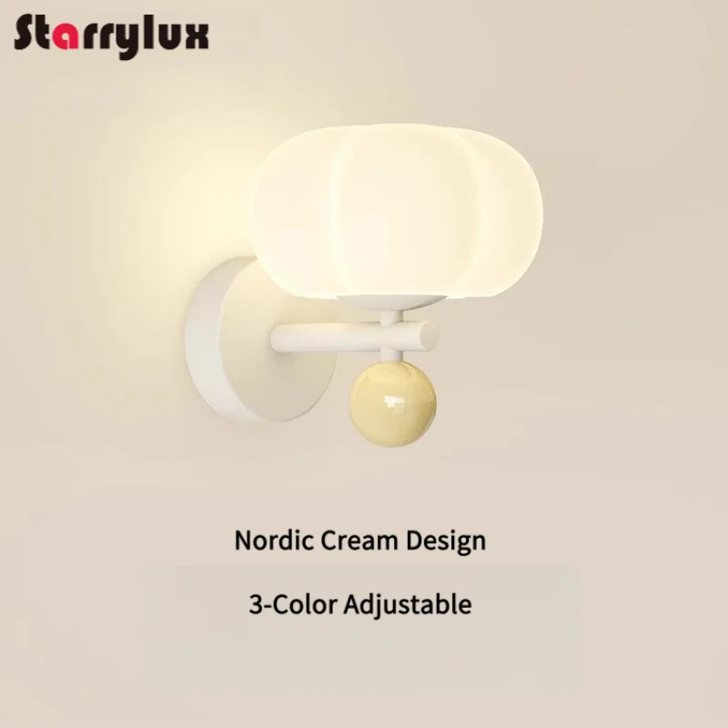 

Nordic Cream Flower Wall Light, 3-Color LED Bedside Lamp for Kids Room, Acrylic Shade+Iron Body, BeigeRed3