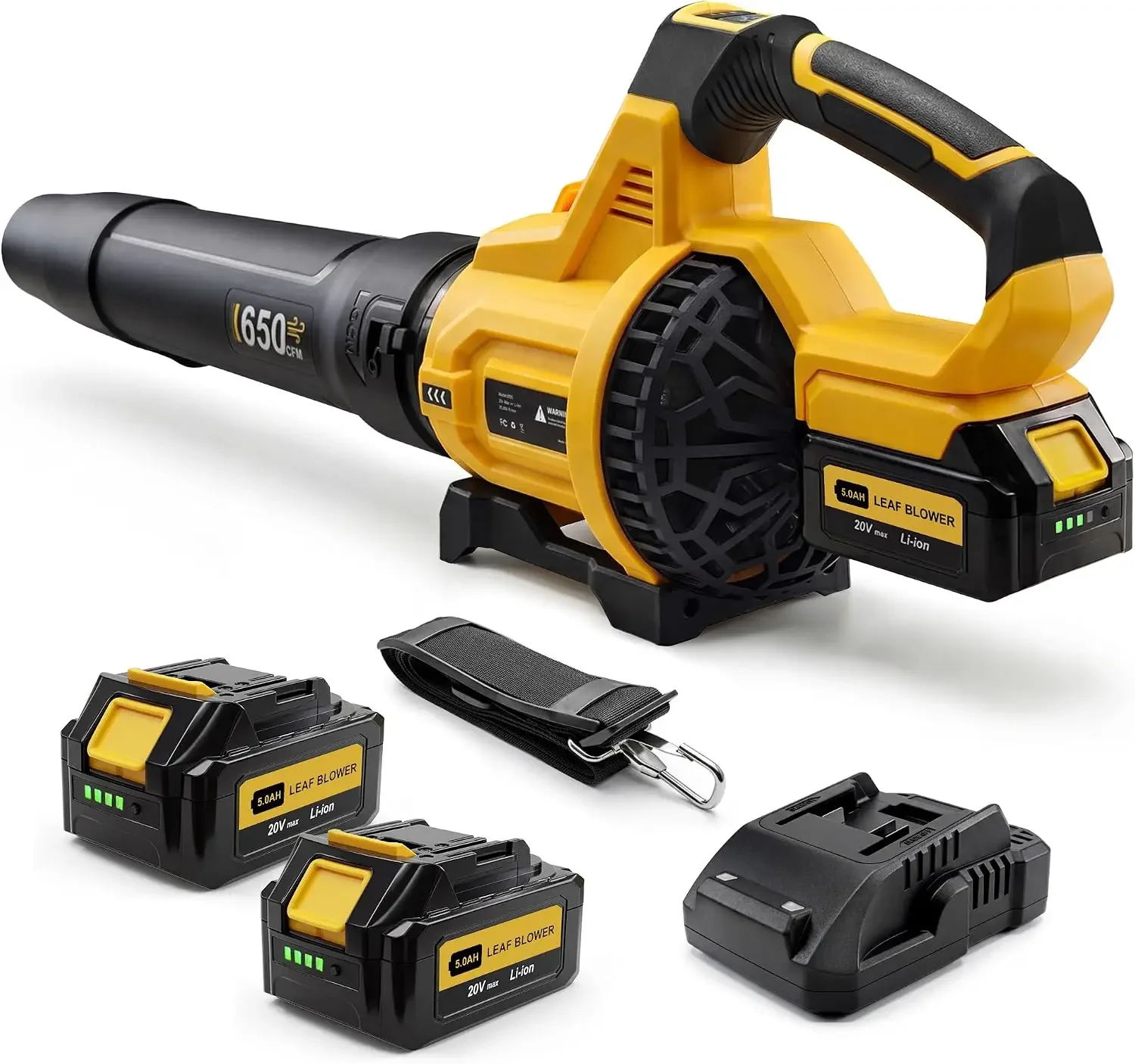 Leaf Blower Cordless, 650CFM & 3 Speed Levels, 1200W Electric Cordless Leaf Blower with 2 x 5.0Ah Batteries & Fast Charger