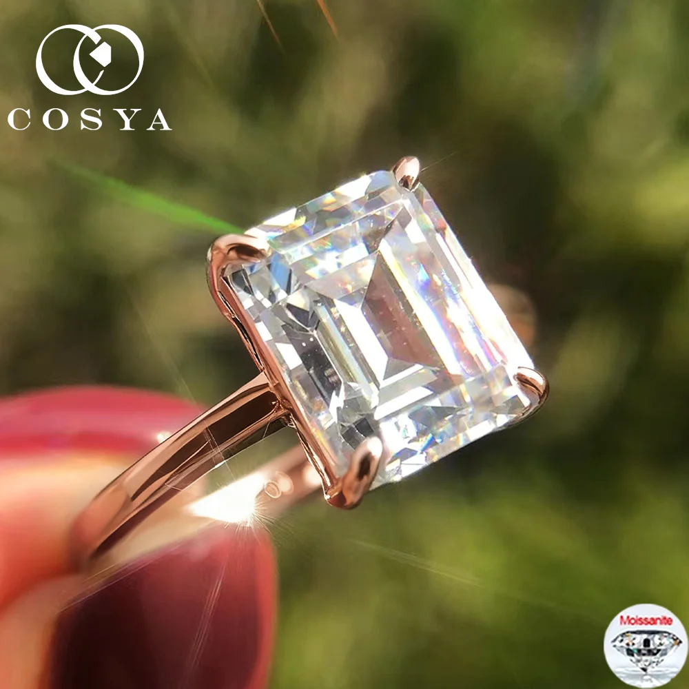 

COSYA 4CT Кольцо с муассанитом из настоящего изумрудной огранки для женщин S925 Посеребренное 18-каратное золото 8*10 мм D Цвет Классическое обручальное кольцо Ювелирные изделия