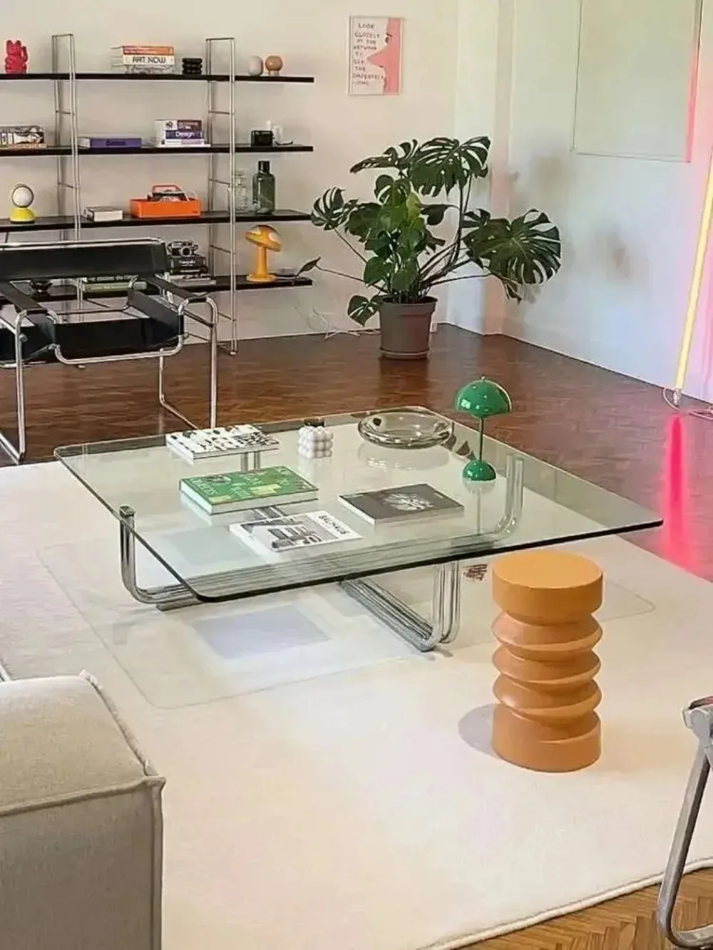 Customizable Transparent square glass coffee table, stainless steel low table