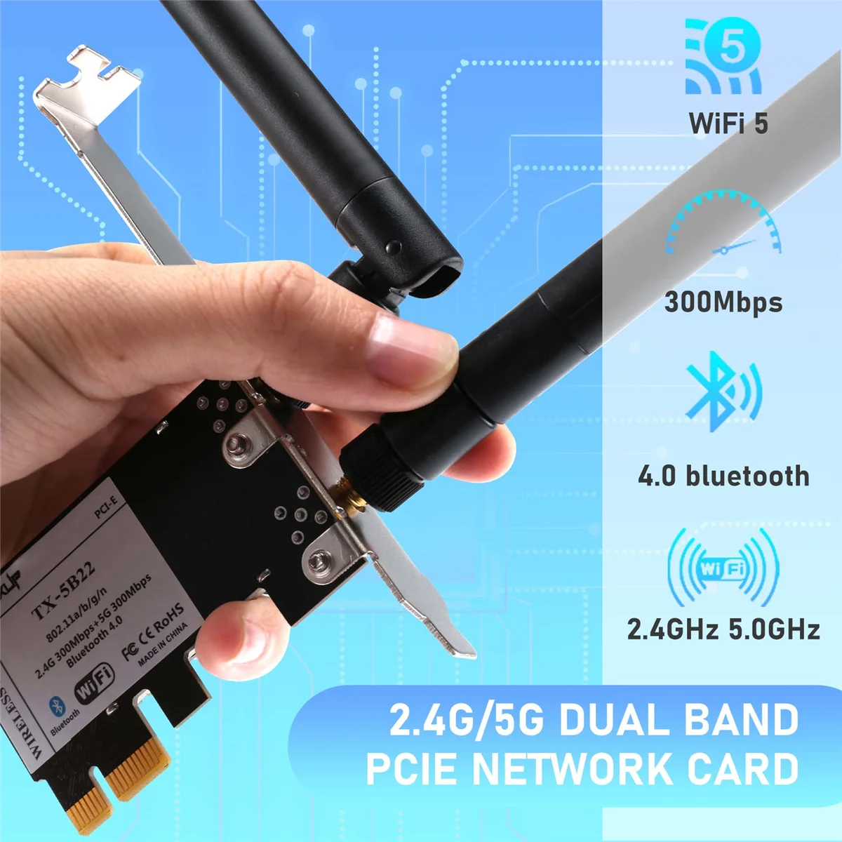 N1202 AR5B22 2.4G/5G Dual Band PCIE Network Card with Bluetooth 4.0