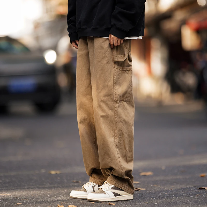 

Мужские повседневные брюки цвета хаки, весенне-осенние, прямого кроя, в американском ретро-стиле, для работы, свободные, длинные, в уличном стиле