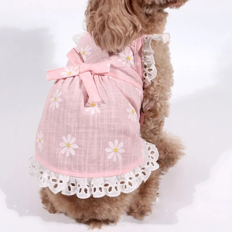 Pet Clothes Dog Daisy Suspender Skirt Summer Breathable Lace Dress Dog Cat Costume For Small Medium Pets Chihuahua Teddy Clothes