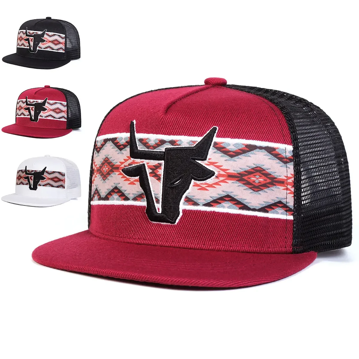 Unisex Baseballkappen mit Stierkopf-Stickerei, Frühling/Sommer, Outdoor, verstellbar, lässig, Hip-Hop, Trucker Caps, Sonnenschutz