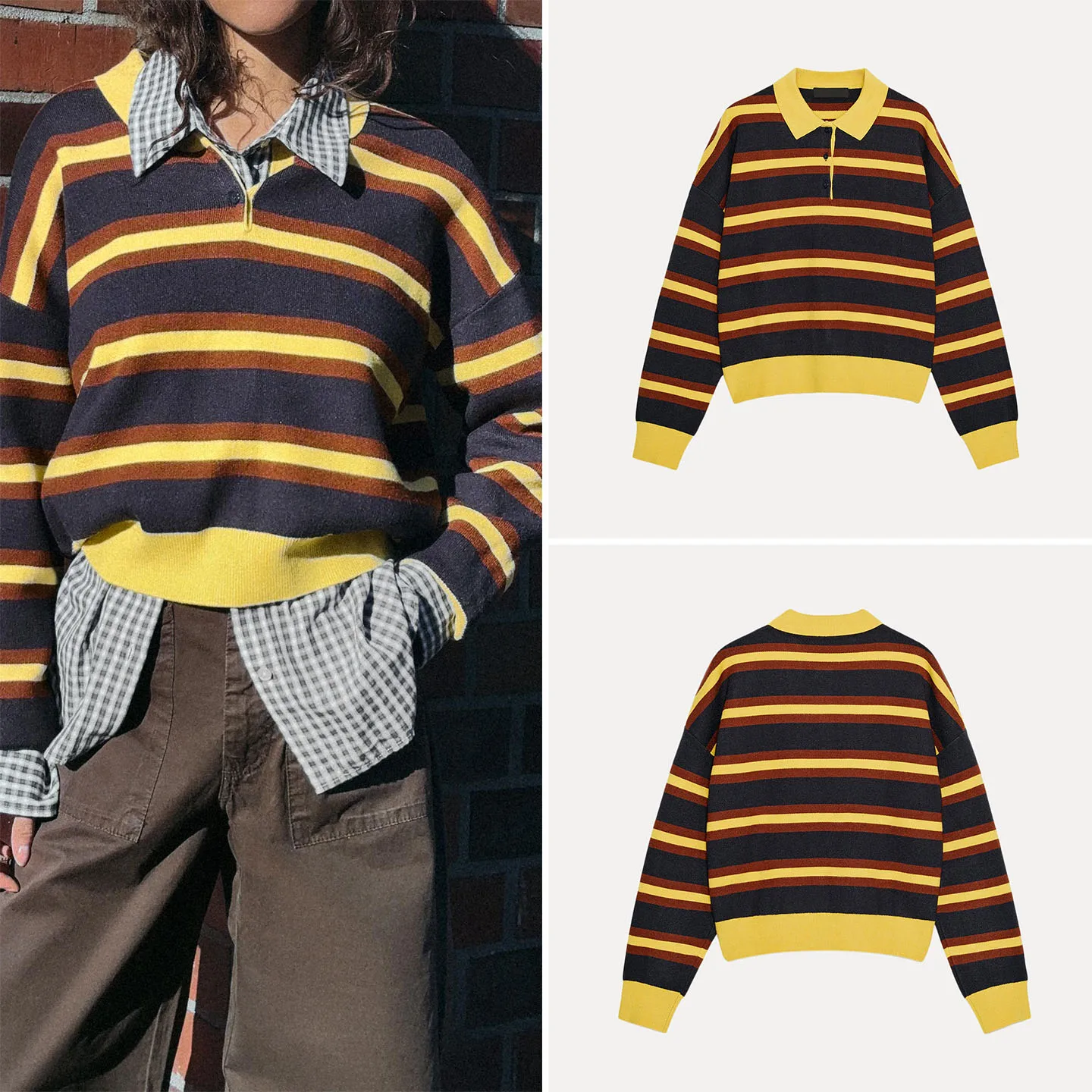 

Модный полосатый вязаный свитер, осень 2021, женская универсальная одежда Ele, брендовая Z Long Sve Regular...