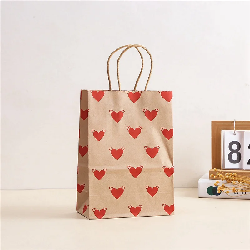 A59E-D 24 Pcs Valentines Day Gift Bags Goodie Bags With Handles Heart Love Paper Bags For Wedding And Valentine