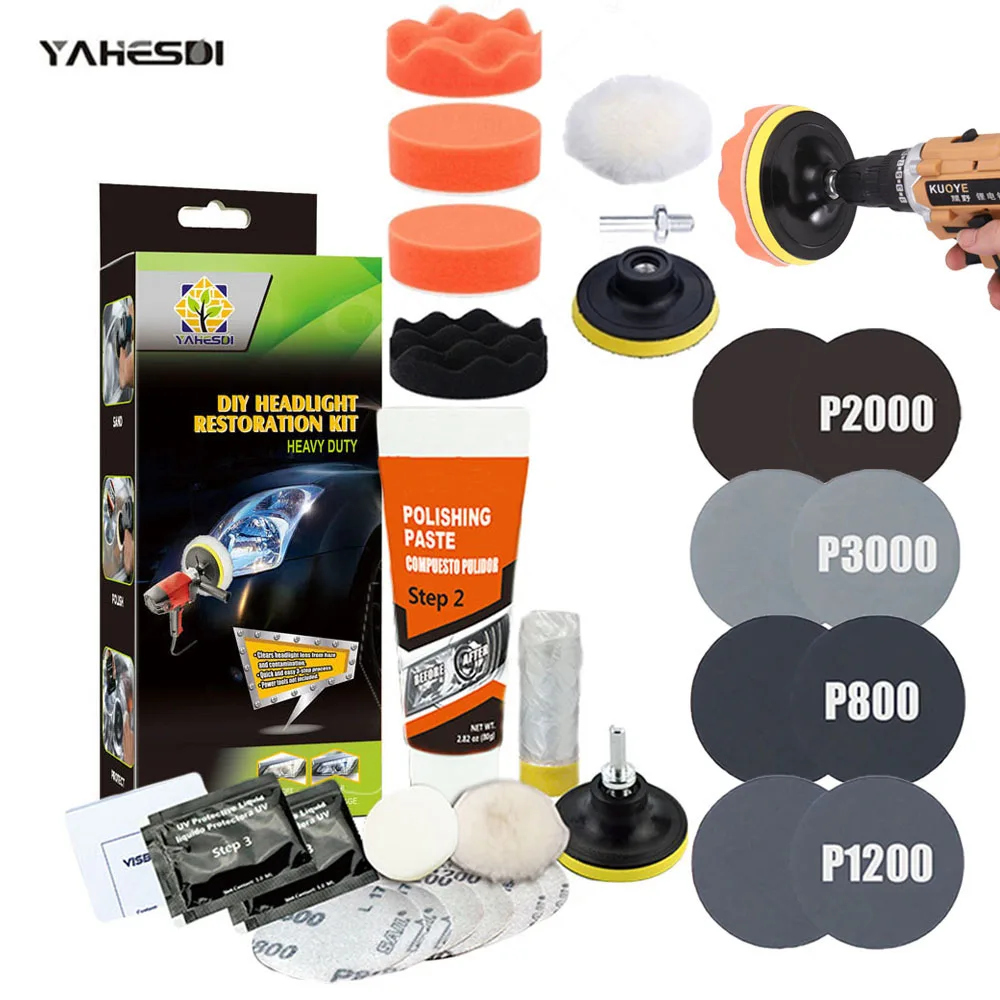 

Car Headlight Polishing Kit Headlamp Restoration Scratch Repair Cleaning Paste Light Lens Polisher Auto Detailing Tools