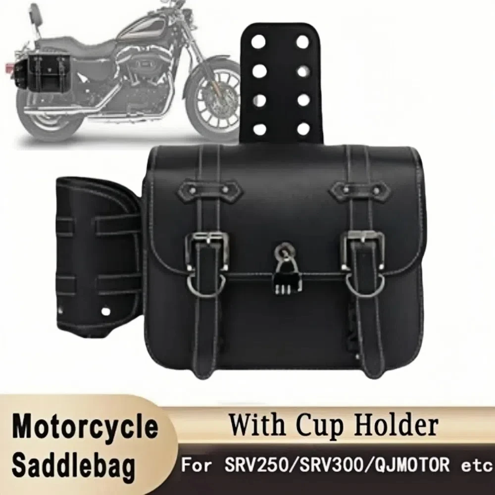 

1 Pair Waterproof Saddle Bag Large Capacity PU Leather Motorcycle Bag Wear-resistant with Water Bottle Bag Motorcycle Side Bag
