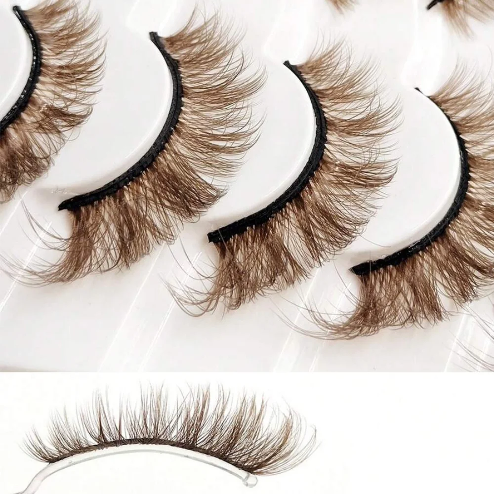 6 Pairs of Natural Brown Fake Eyelashes, Fashionable 3D Japanese Cosplay, Faux Mink Fur, Dramatic Anime Eyelashes