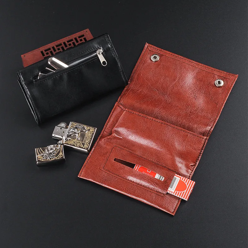 DEJAYA PU Leather Tobacco Pouch Case Cigarette Bag Smoking Pipe Paper Tips Holder Wallet Smoke Lighter Storage Rolling Tool