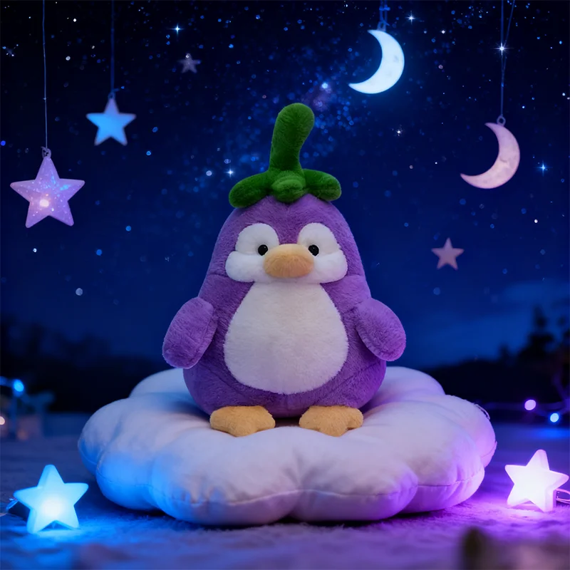 

25CM New Cute Cartoon Creative Purple Eggplant Penguin Plush Toys Kawaii Anime Soft Pillow Funny Dolls Ornaments Birthday Gifts