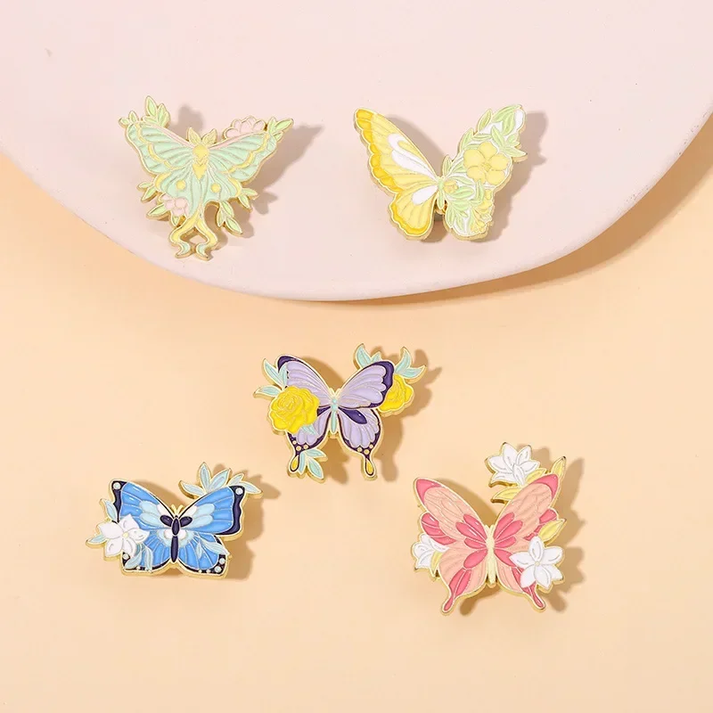 5PCs Creative Floral Butterfly Brooch Fashion Delicate Enamel Pin Clothes Jewellery Lapel Pins Backpack Accessories