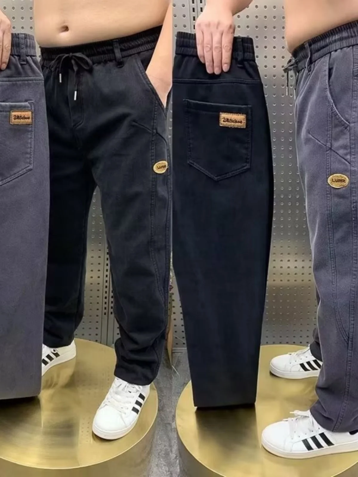 

Spring Autumn Large Size Dad Jeans Men's Elastic Versatile Loose Fashion Straight Leg Harlan Wear Resistant Workwear Pants