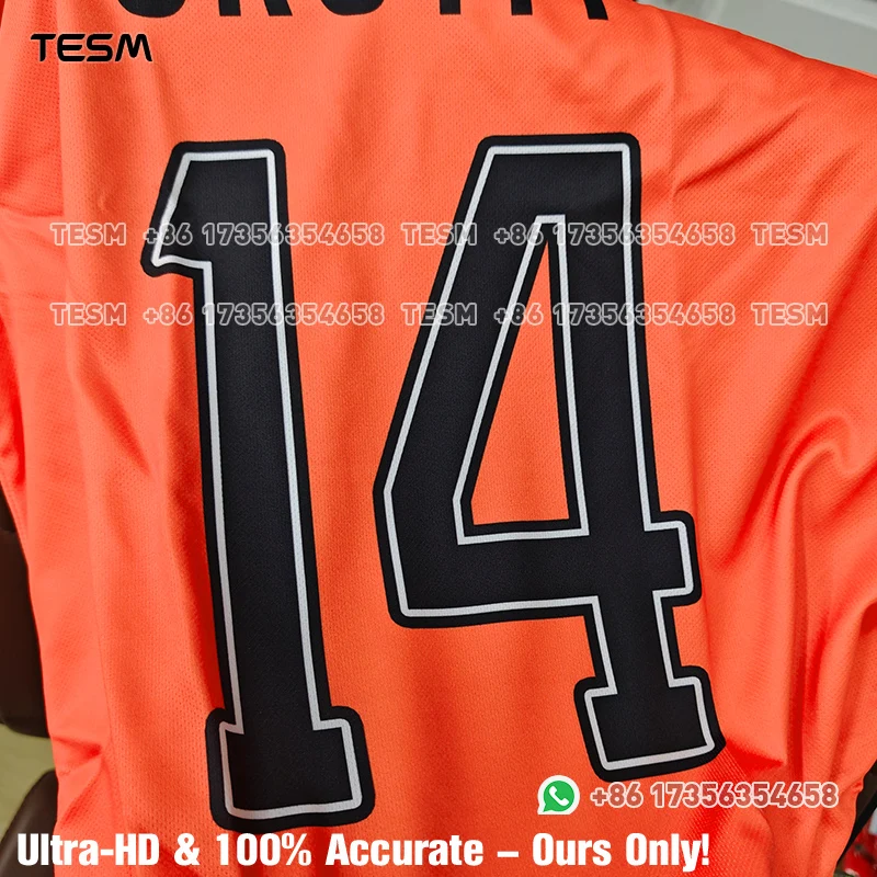 

TESM Retro Football Jersey 1974 Style #14 Print Orange Soccer Fan Shirt Men Beach Tennis Padel & Volleyball Training