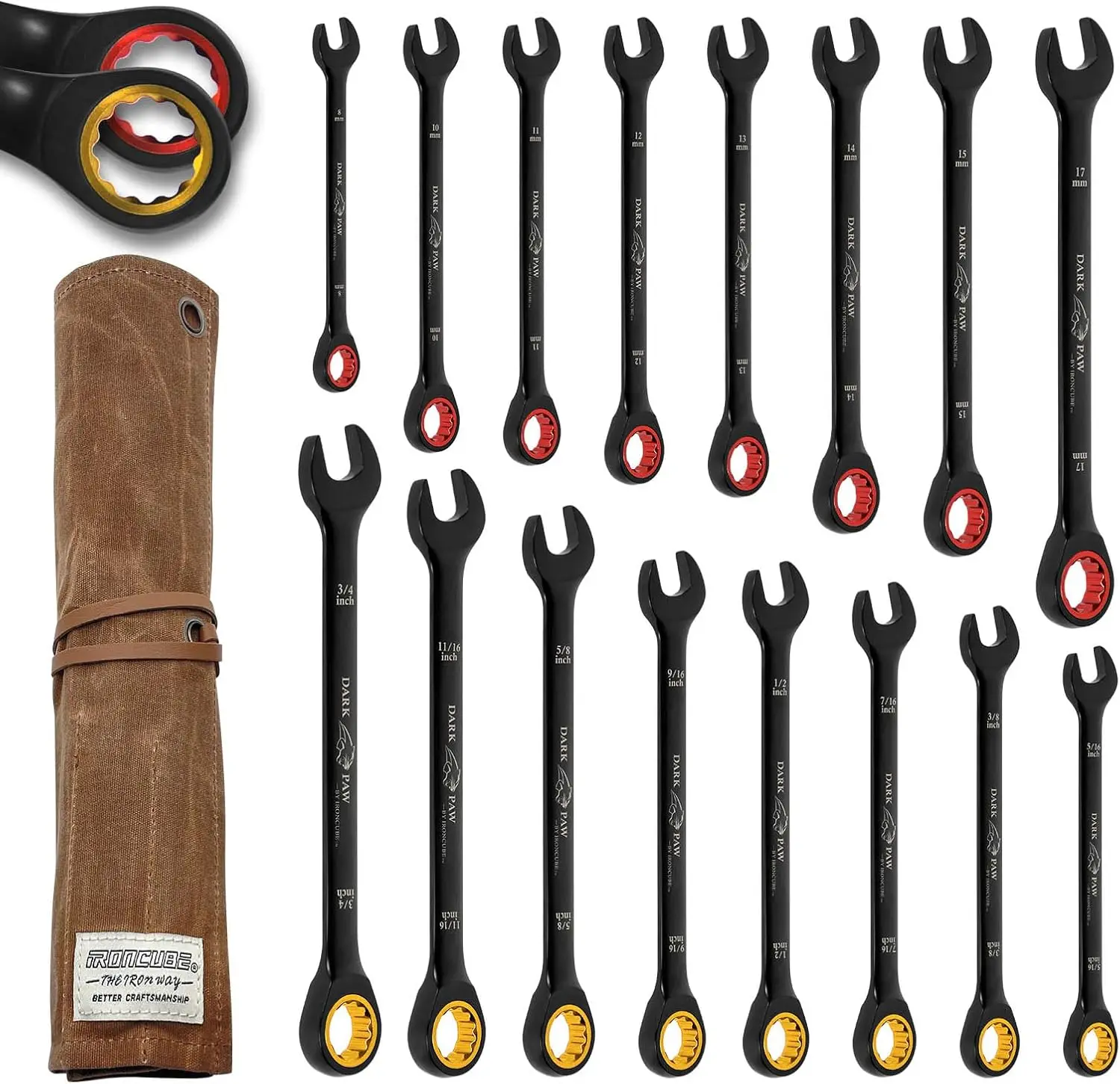 

Набор комбинированных ключей с трещоткой из 16 предметов, метрические и стандартные размеры, черные комбинированные ключи, в комплекте с сумкой из вощеного холста