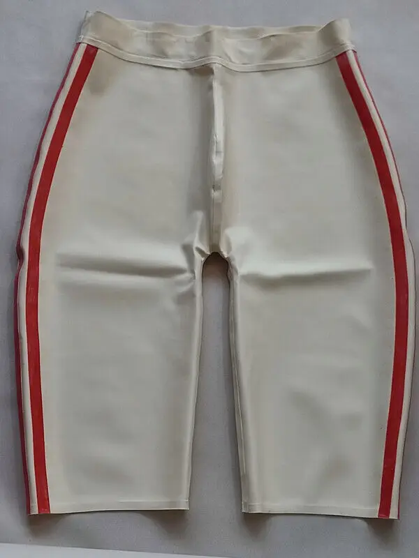 

Pure Latex Gummi Handmade Cosplay Shorts Sports Underwear Red Stripes fashion S-XXL