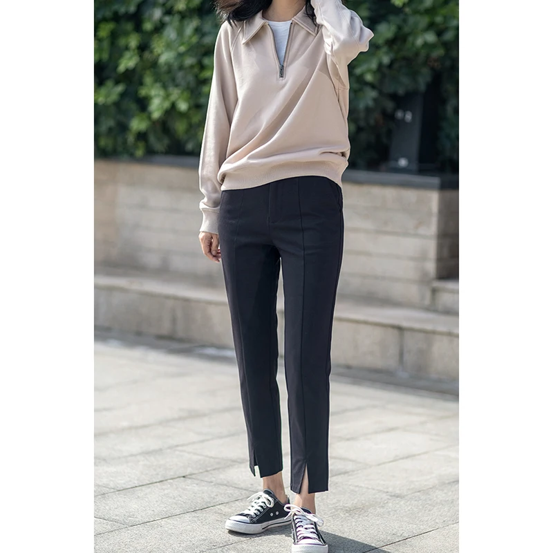 

Эластичные прямые брюки для похудения с высокой талией из хлопковой смеси, трикотажные повседневные брюки для женщин среднего возраста, для работы и повседневной носки