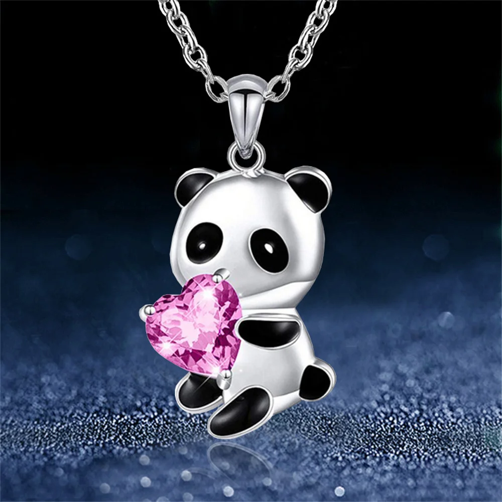 Chic Panda Heart Zircon Necklace for Women Men Exquisite Bear Love Pendant Clavicle Chain DIY Jewelry Accessories Gifts 2024