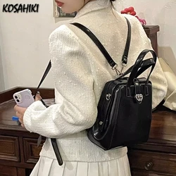 Korean Vintage Chic Preppy Mini Schoolbags Simple Fashion Heart Women Shoulder Handbags Sweet Cool Y2k Aesthetic Girls Backpacks