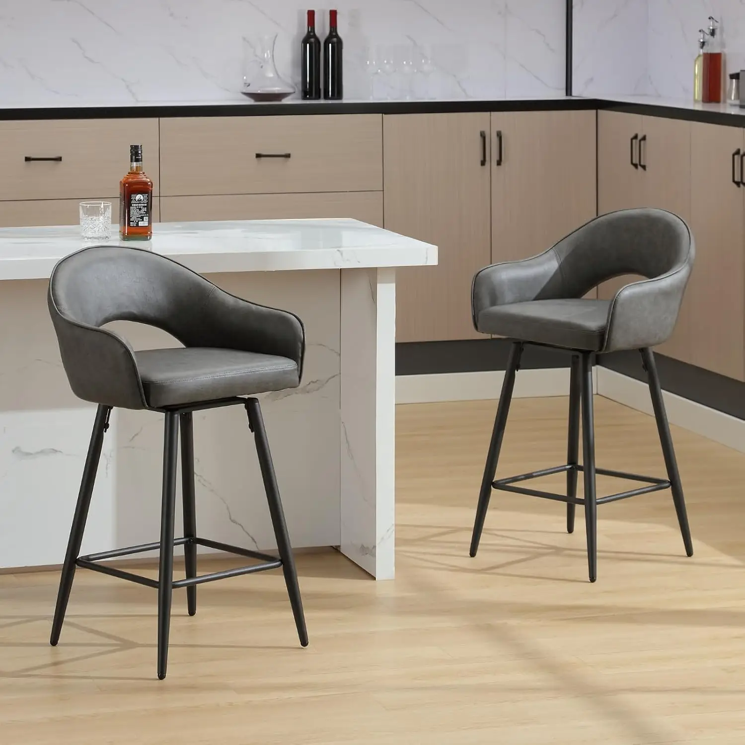 Lukealon Pu Leather Swivel Counter Stools Set Of 4, Open Back 27