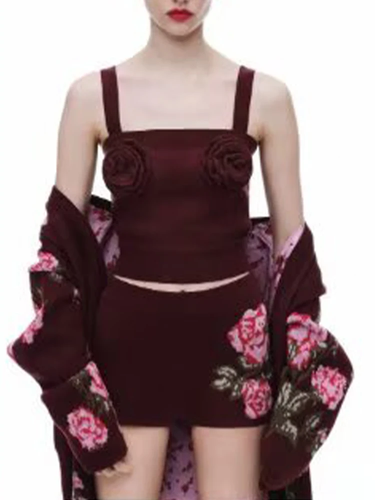 European and American style 2025 summer new women's clothing all-match blended rose applique knitted top mid-waist shorts