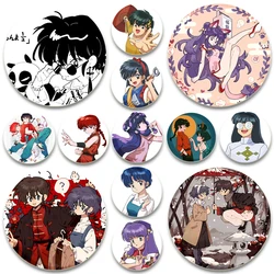 Anime Ranma Nibun-no-Ichi Brooches Cute Cartoon Figure Round Badge Tendou Akane Lapel Pins Jacket Jeans Ornament Accessory Gifts