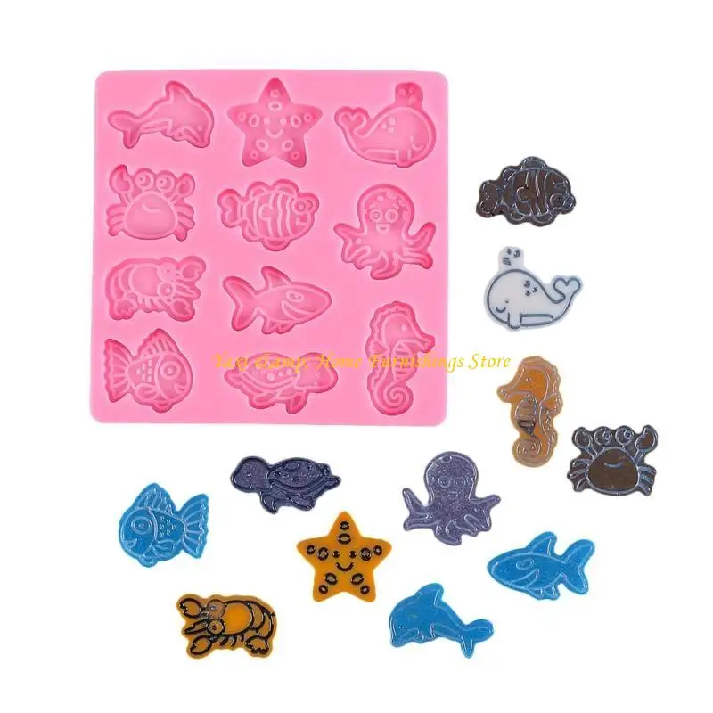 W8EA DIY Fondant Silicone Material Mold Clay Soft Pottery DIY Marine Series Modeling Mold Sea for Turtle Fish Dolphin M