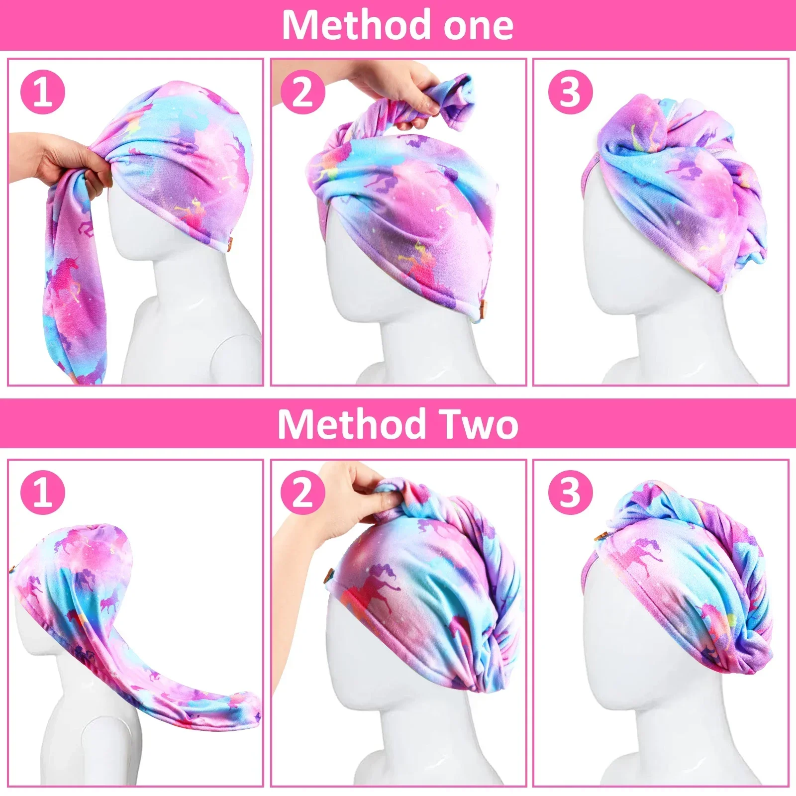 Hair Towel Wrap for Kids Rapid Drying Hair Towel with Button Hair Turbans for Wet Hair Wraps Head Towel Wrap for Women and Girls