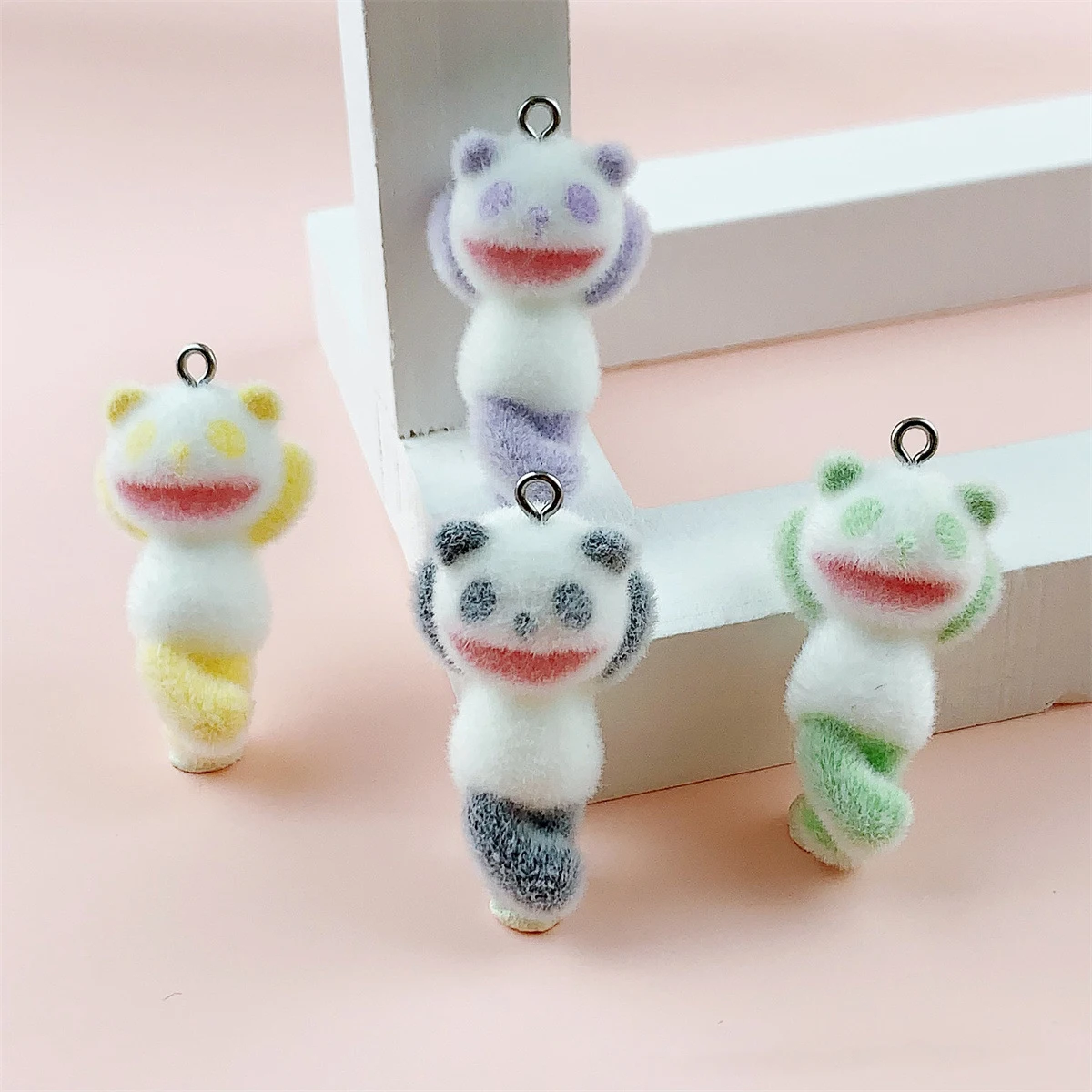 20pcs/Pack Wholesale Furry Small Panda Resin Charms Cute 3D Pet Pendant Accessory DIY For Necklace Keychain Jewelry Make