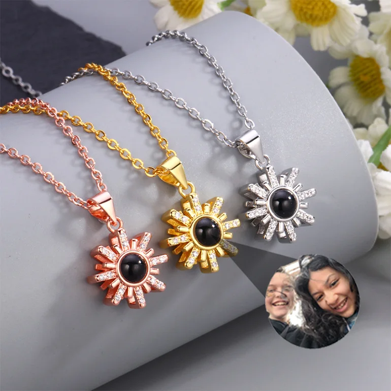 

Sunflower Projection Necklace with Picture Inside Custom Photo Sunflower Necklace for Women Memorial Jewelry Gifts