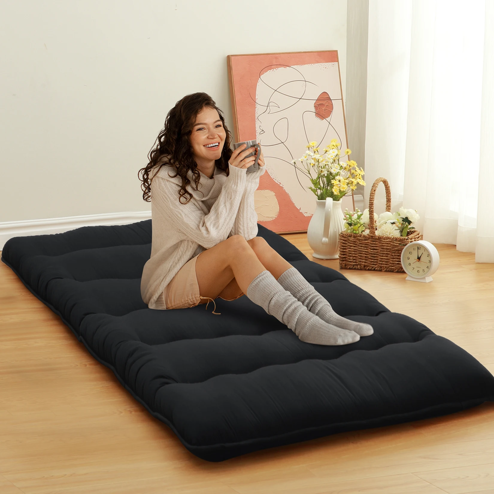 

Japanese Floor Mattress Futon Mattress,3 '' Thicken Daybed Futon Roll Up,Portable & Foldable Tatami Mat for Sofa Lounger Camping