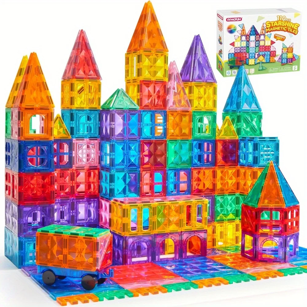 Joyfy 110 pçs telhas de construção magnética 3d telhas com blocos de construção de veículos conjunto para crianças aniversário chirstmas presentes
