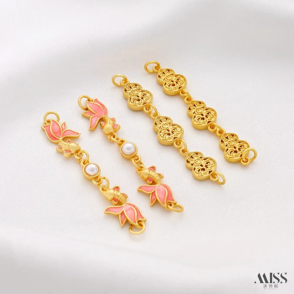 

Mute Gold 18K Gold Braised Blue Goldfish Koi Gourd Extension Chain Extended Chain DIY Bracelet Necklace Connector