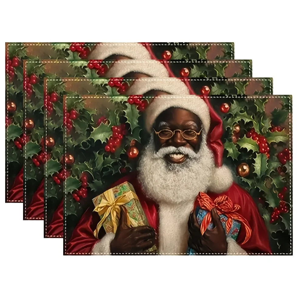 4/6/8pc Potted Christmas Tree Merry Christmas Linen Placemats Rustic Holiday Kitchen Dining Table Decor Great For Seasonal Table