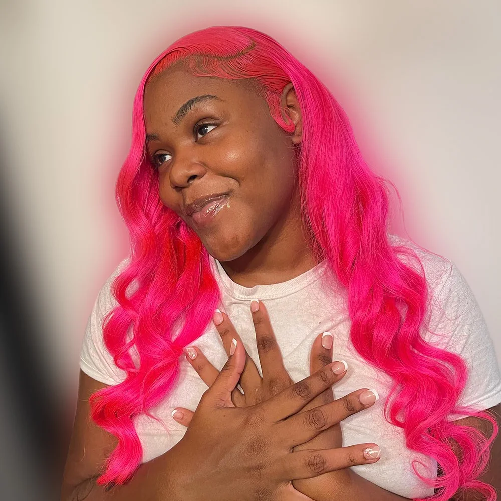 

13x4 Rose Pink Human Hair Lace Frontal Wigs Colored Blonde Human Hair Wig 250% Density 13x6 Body Wave Lace Front Wig For Women