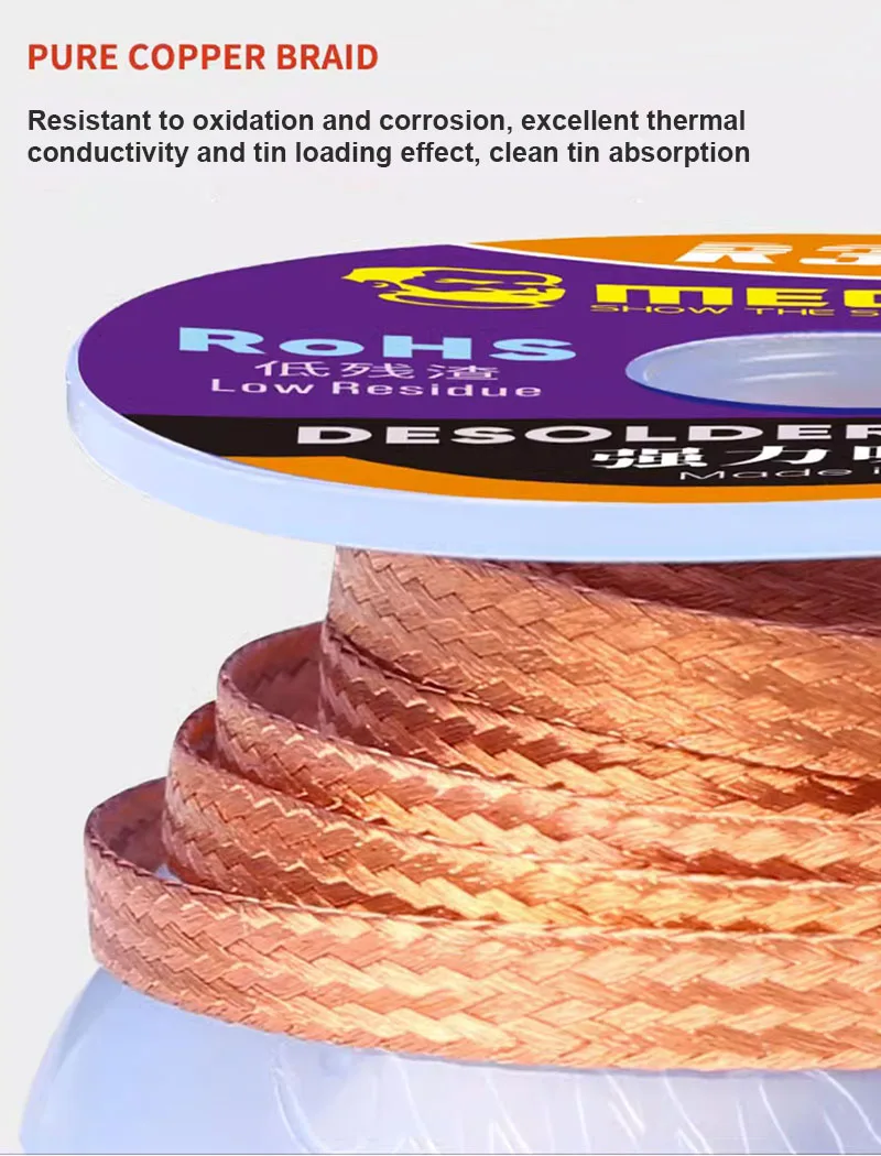 MECHANIC R350 1.0 1.5 2.0 2.5 3.0 3.5 4.0mm Powerful Solder Wick Electric PCB Board Tin Absorption Pure Copper Desoldering Braid