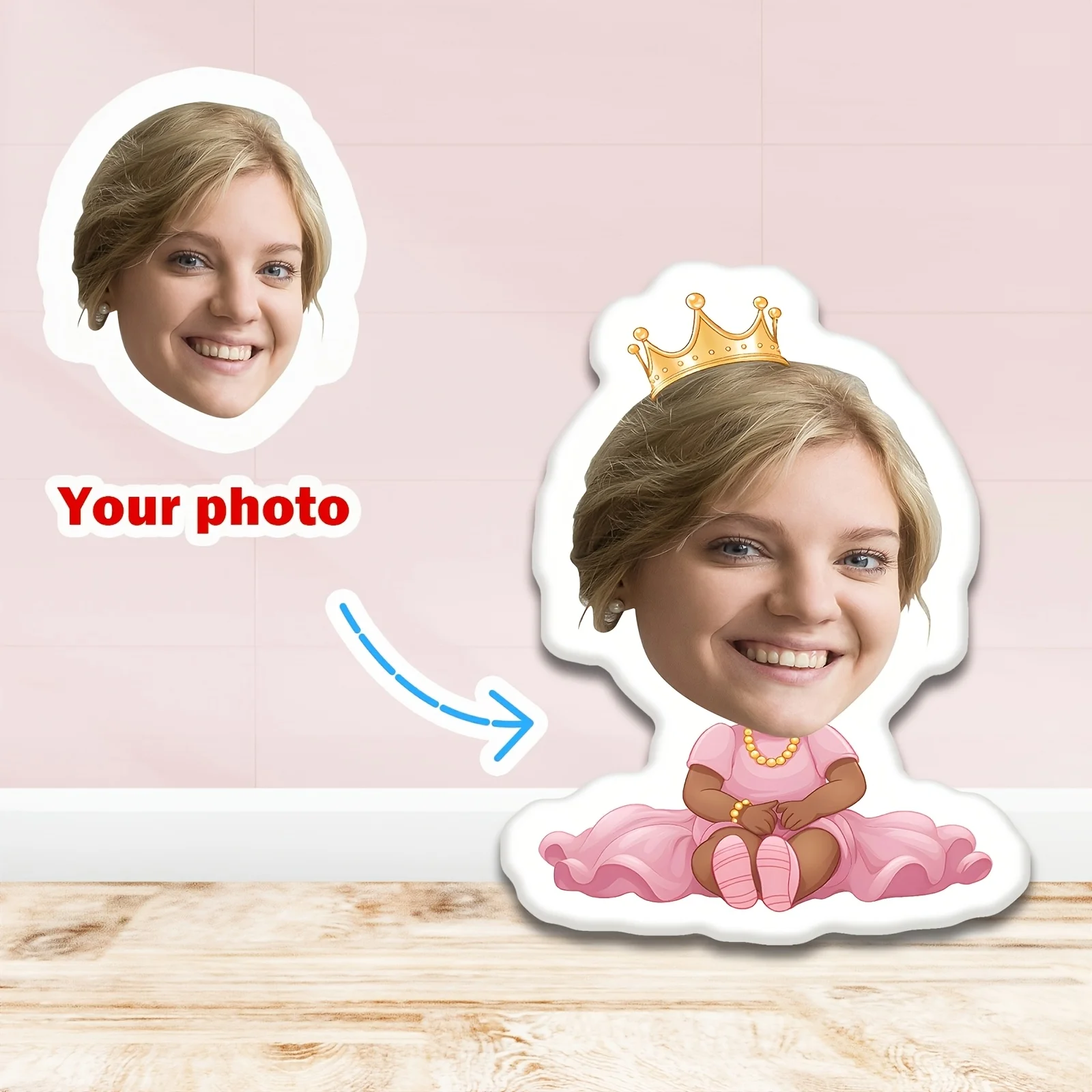 Personalized 3D Face and Crown Princess Plush Pillow with Soft Double Sided Printing, Suitable for Valentine's Day, Christmas