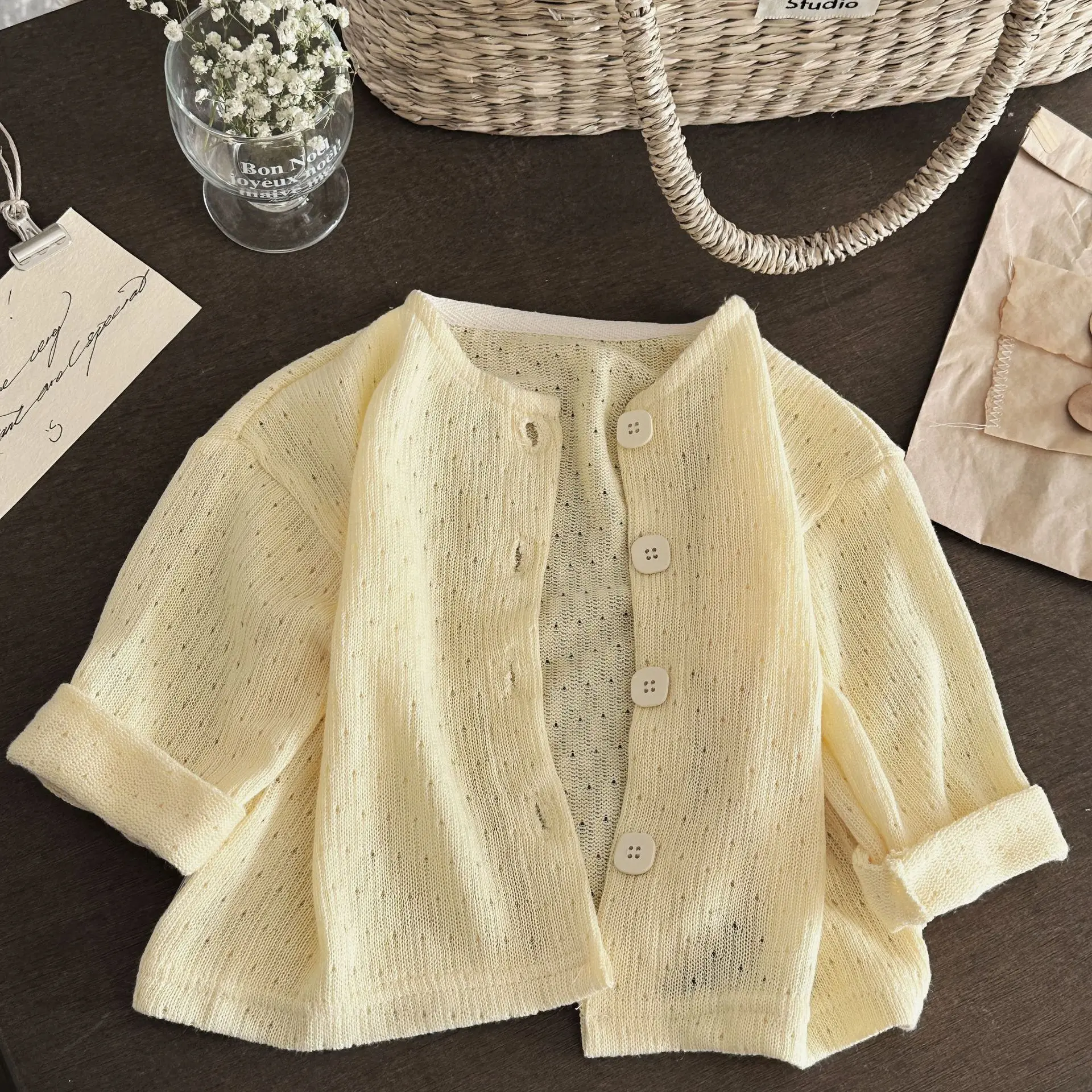 

2025 Spring Summer New Baby Girl Long Sleeve Hollow Out Cardigan Coat Cotton Infant Toddler Single Breasted Jacket Baby Clothes