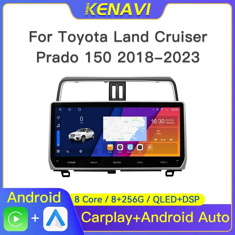 

12,3-дюймовый 2 Din Android автомобильный стерео радио для Toyota Land Cruiser Prado 150 2018 2019 2020 2021 2022 2023 мультимедийный видеоплеер навигация GPS Carplay головное устройство плеер с экраном