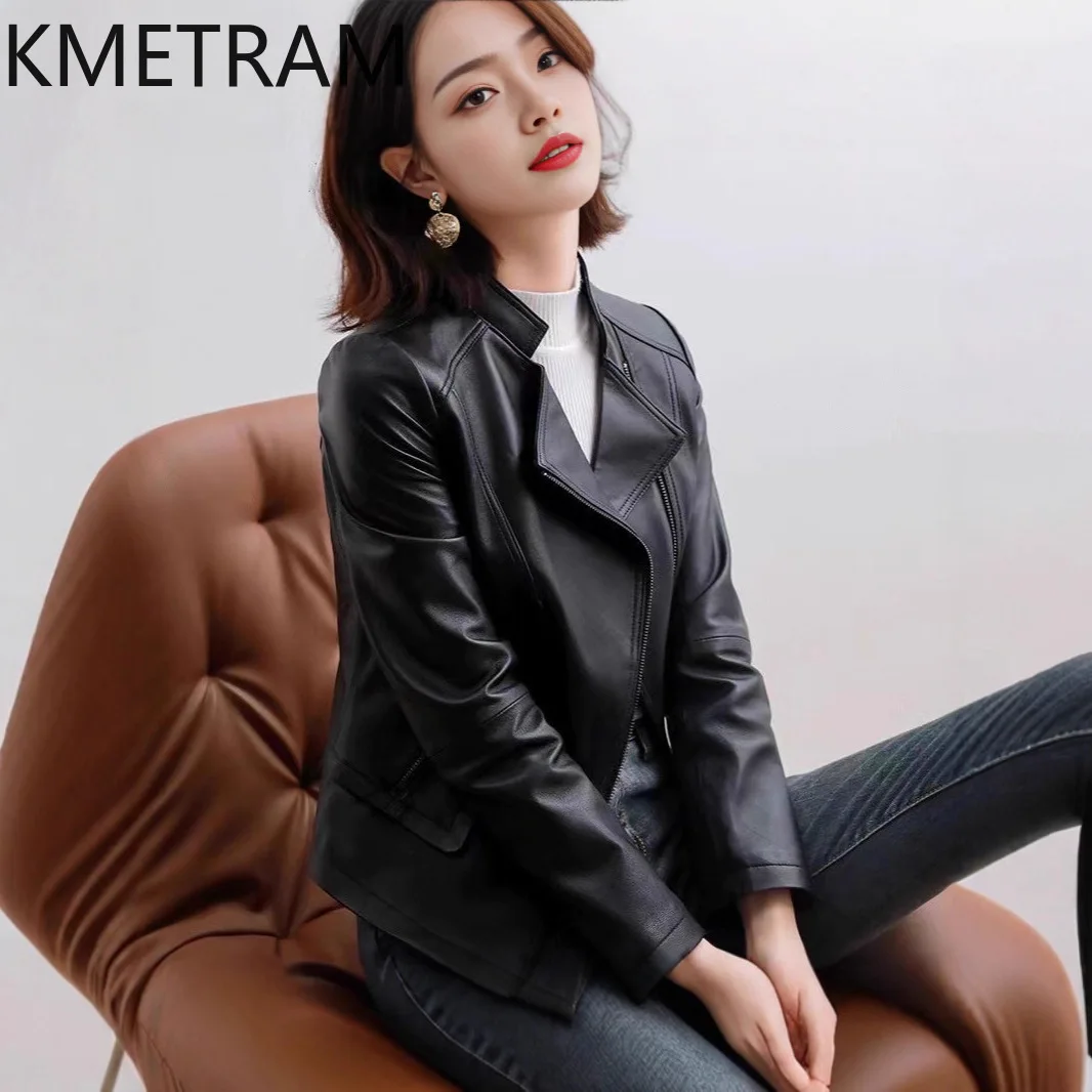 KMETRAM Real Sheepskin Leather Jacket Woman Short Slim-fit Biker Jackets Genuine Leather Coat New Autumn Women Clothes 2026 가죽자켓
