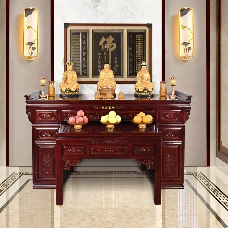 Solid Wood Buddha Shrine Altar Chinese Buddha Worship Table Altar Cabinet Incense Burner Table Middle Hall Buddha Worship Table