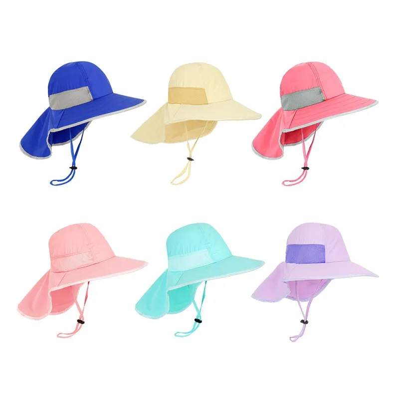 Wide Brim Children Sun Hat Kids Bucket Cap Summer Beach Girls Outdoor Traveling Fishing Camping Hiking Neck Cover Cap UV Protect