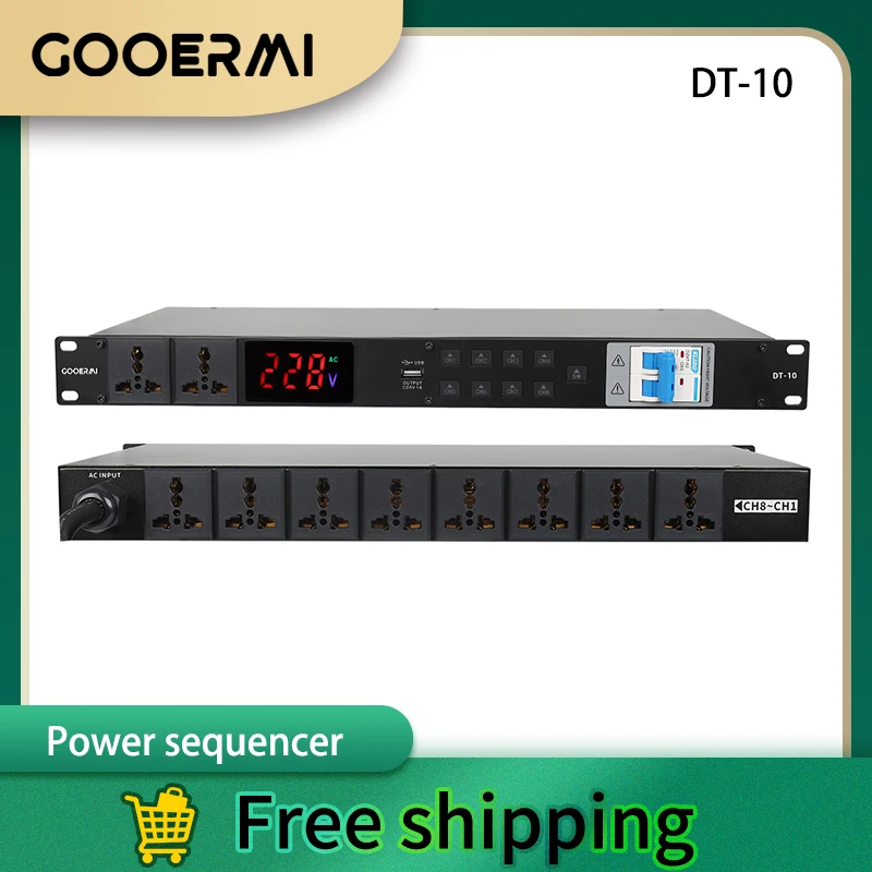 

GOOERMI DT10 8+2 Ways 10 Sockets Power Sequencer with External Switch/Each Channel with Switch