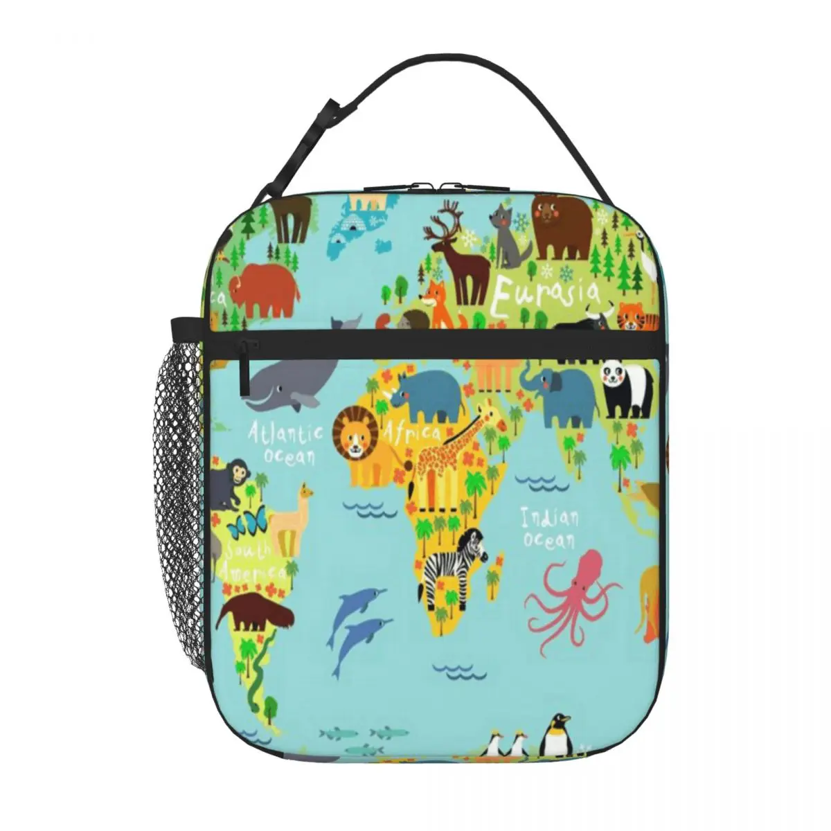 Hot Sale World Animal Map Marble Print Reusable Lunch Bag Daycare Meal Food Storage Bag