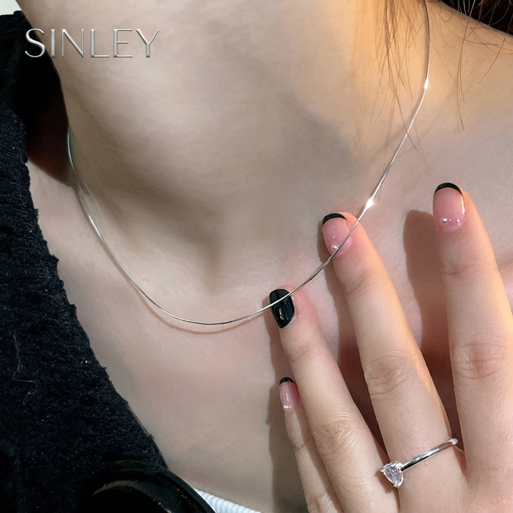 Unisex Silver Color Stainless Steel Necklaces Round Snake Bone Chain Thin Minimalist Basic Choker Neck Jewelry for Men Women