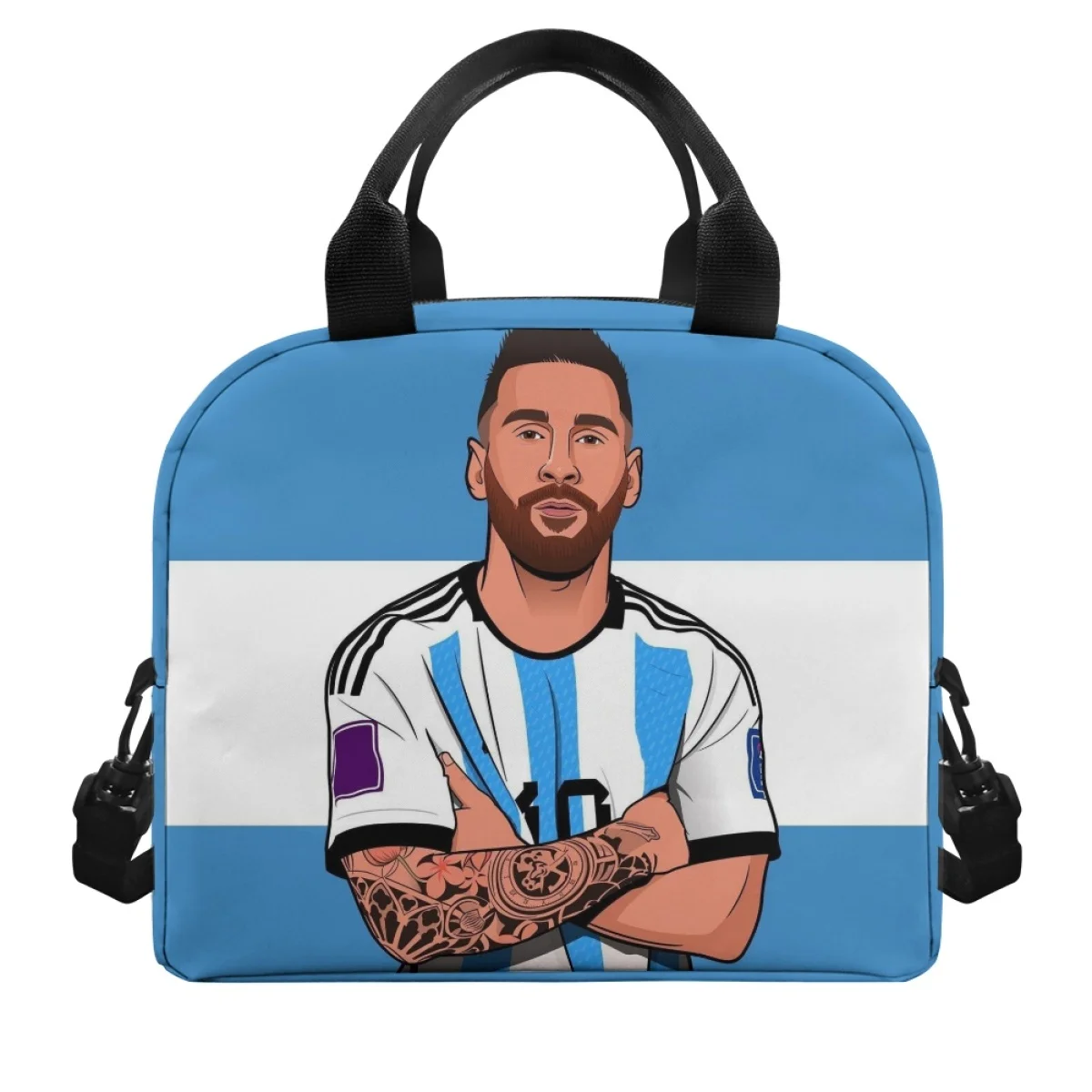 Argentina Messi Football Player Pattern Large Capacity Insulated Lunch Bag Travel Outdoor Student Bags Fabric is Delicate New